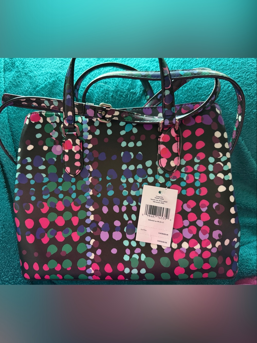 kate spade Multicolor Dotty Crossbody Plaid Tote with Matching Wristlet NWT - Picture 4 of 5
